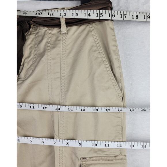 Cache Khaki Cargo Capri Brown Bohemian Scarf Belt Sz 8 Gold Button Decor Hippie - Picture 8 of 16